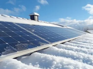 pannelli fotovoltaici su un tetto innevato